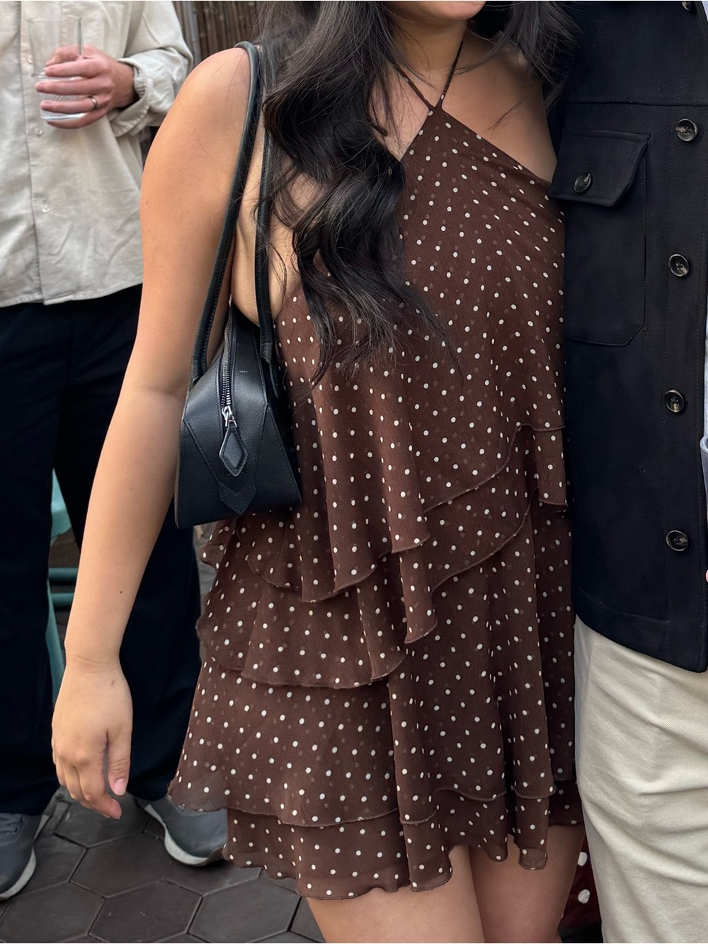 Zara Brown Polka Dot Tiered Halter Dress